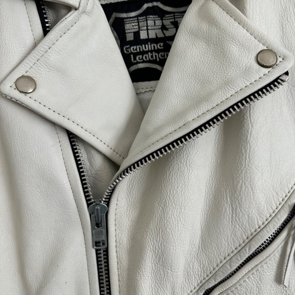 FIRST Genuine Leather White Leather Jacket Men’s Large - Picture 5 of 16